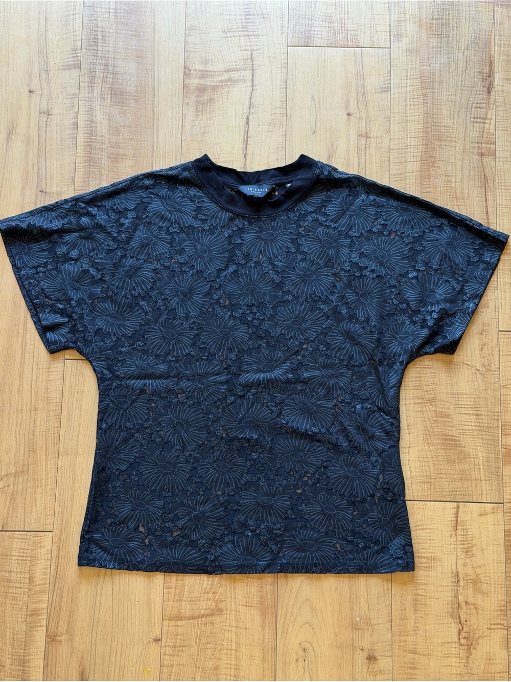 Ted Baker Black Floral Lace Short Sleeve Top